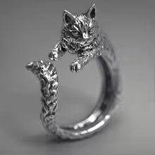 Vintage Black Alloy Cat Ring
