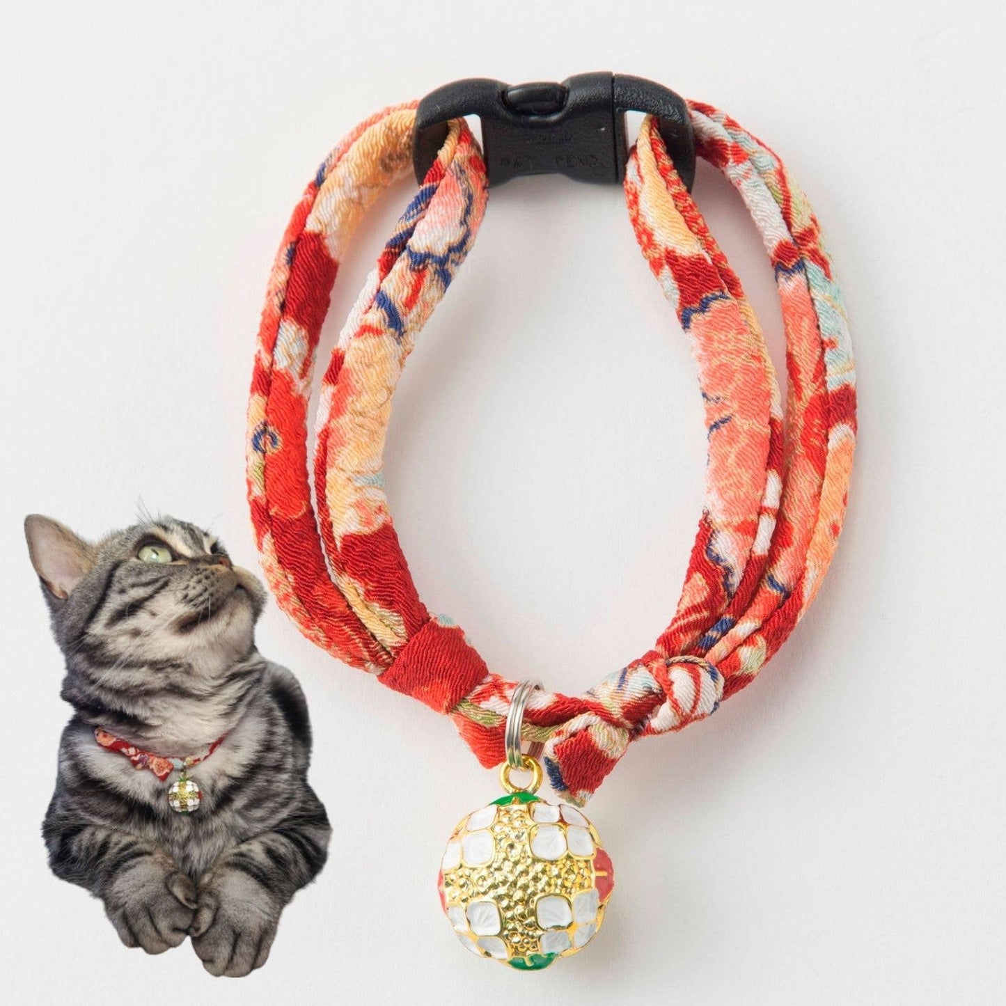 Chirimen Temari Dynasty Cat Collar (Red)