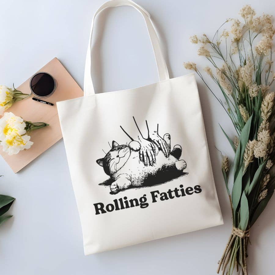 Rolling Fatties Cat Funny Canvas Tote Bag