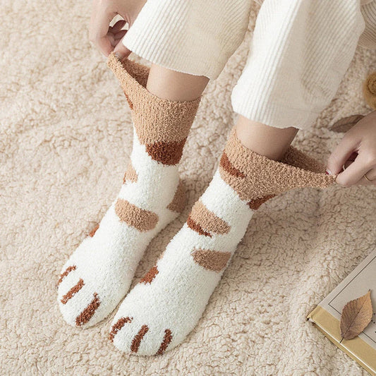 Brown Kitty Paw Socks - Medium