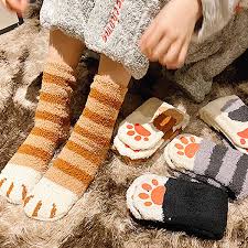 Brown Tabby Kitty Paw Socks - Medium