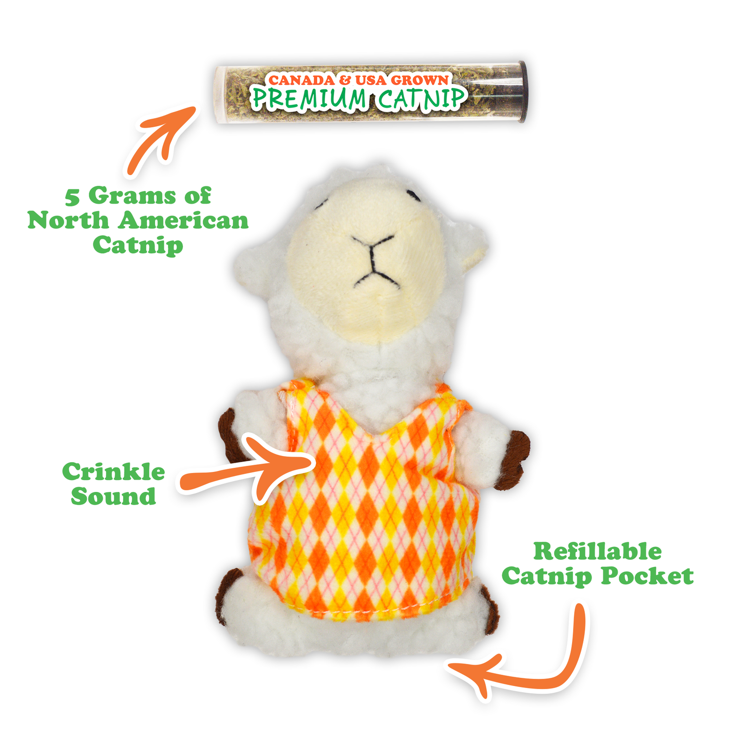 Get Sprung Fluffy Lamb Refillable Catnip Cat Toy
