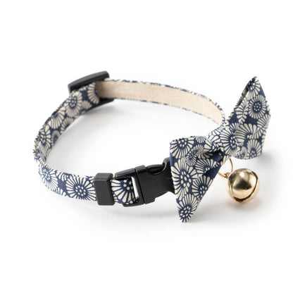 Kiku Ribbon Bow Tie Cat Collar (Navy)