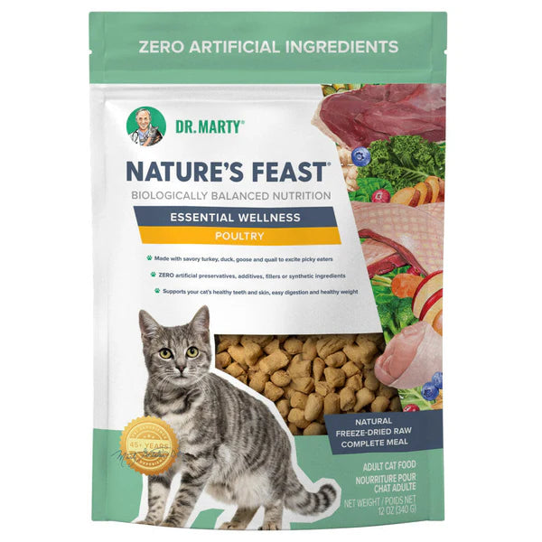 Dr. Marty Nature's Feast Freeze Dried Raw Cat Food Essential Wellness Poultry Recipe