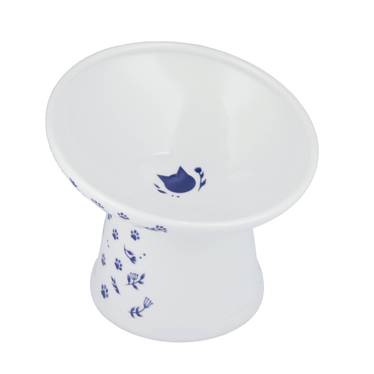Tilted Stress Free Raised Cat Food Bowl (Nordic Blue)