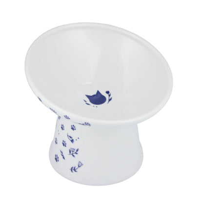 Tilted Stress Free Raised Cat Food Bowl (Nordic Blue)
