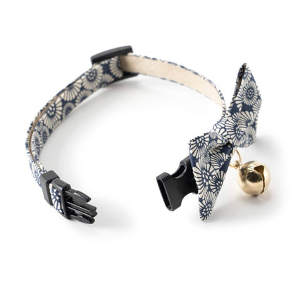 Kiku Ribbon Bow Tie Cat Collar (Navy)