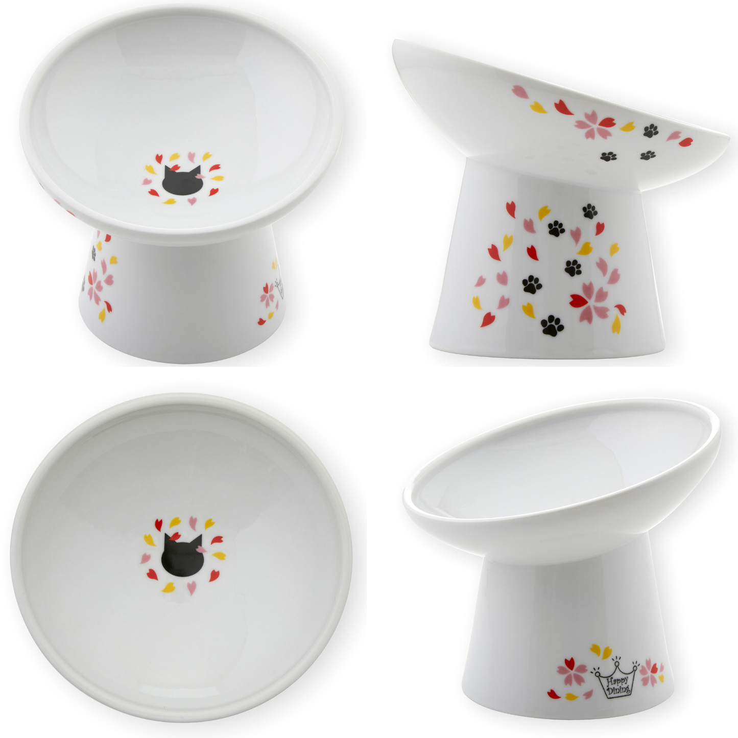 Tilted Stress Free Raised Cat Food Bowl (Sakura Edition)