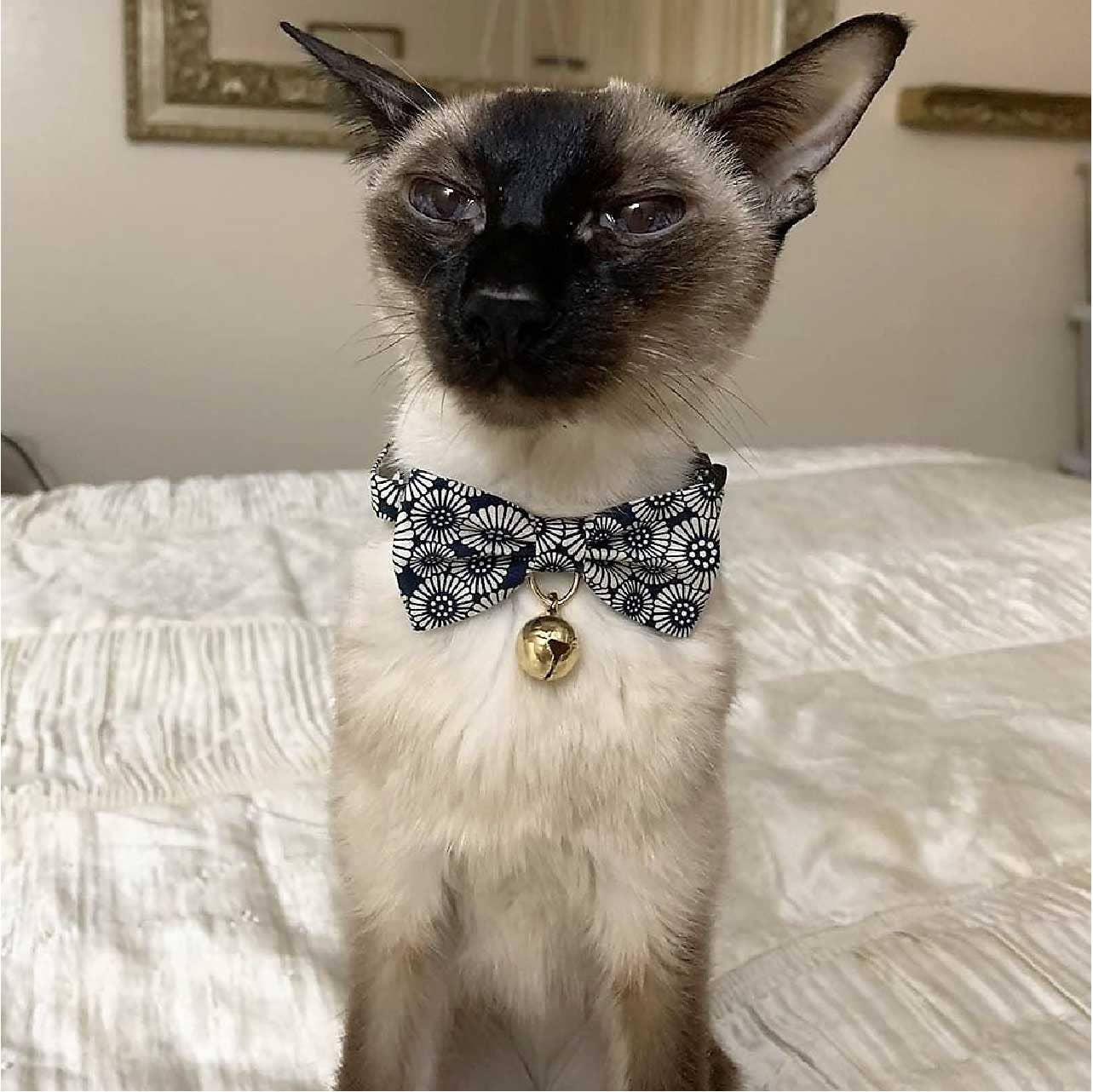 Kiku Ribbon Bow Tie Cat Collar (Navy)