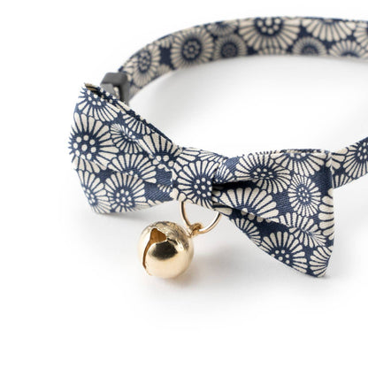 Kiku Ribbon Bow Tie Cat Collar (Navy)