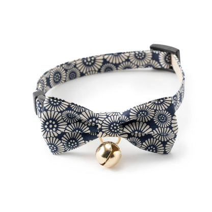 Kiku Ribbon Bow Tie Cat Collar (Navy)