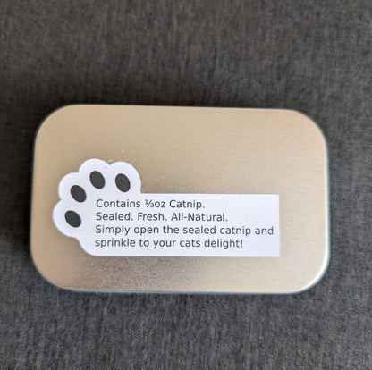Catnip Tin with 1/3rd oz of freshly sealed catnip.