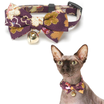 Kimono Bow Tie Cat Collar (Purple)
