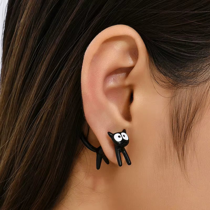 Black Cat Funny Earrings