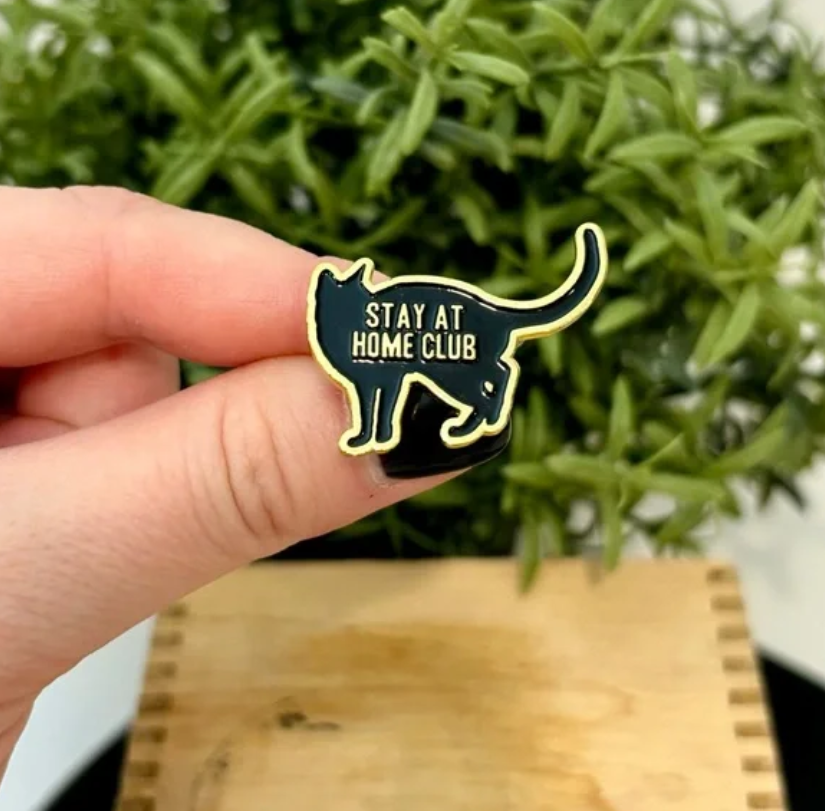 "Stay at Home Club" Black Cat Enamel Pin