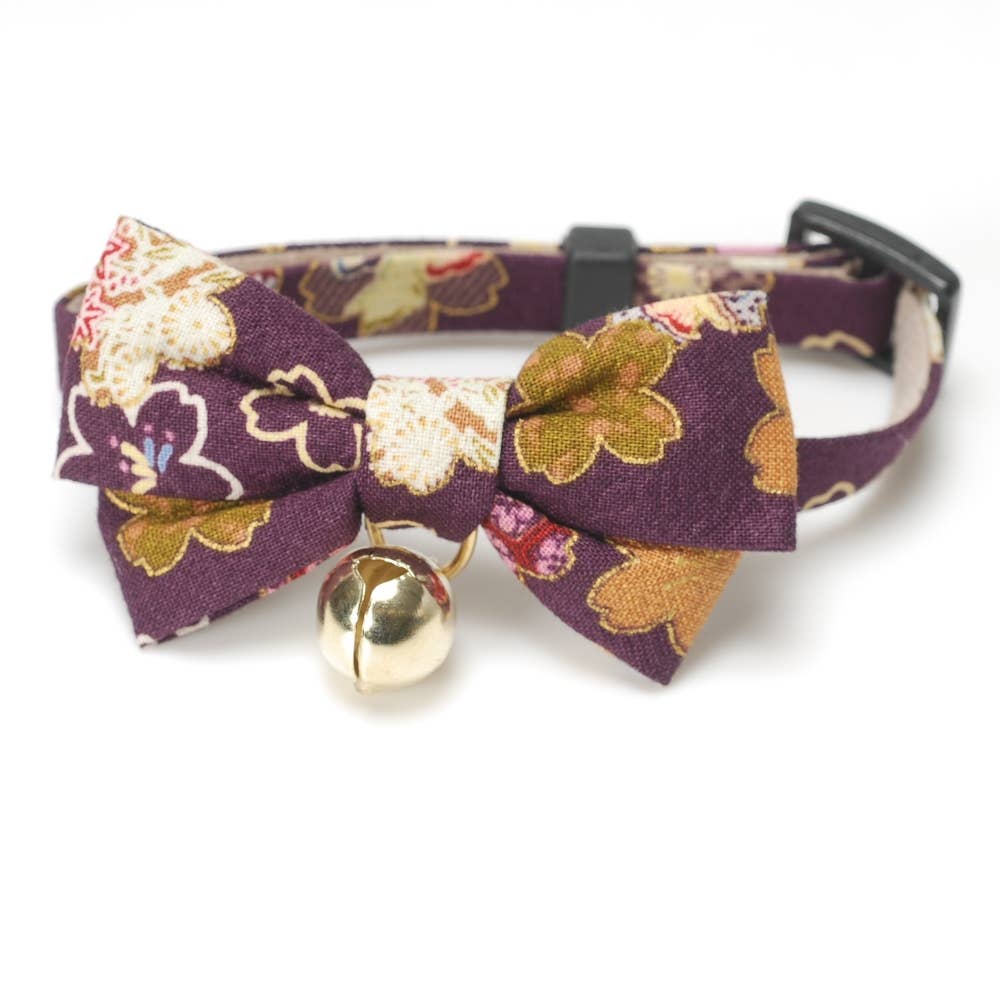 Kimono Bow Tie Cat Collar (Purple)