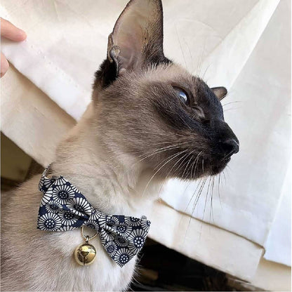 Kiku Ribbon Bow Tie Cat Collar (Navy)