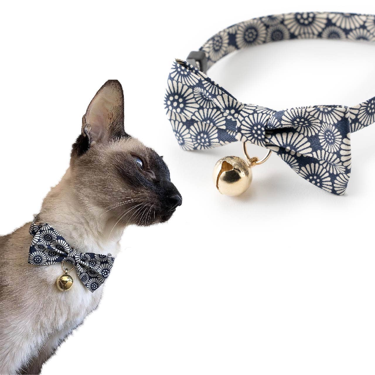 Kiku Ribbon Bow Tie Cat Collar (Navy)