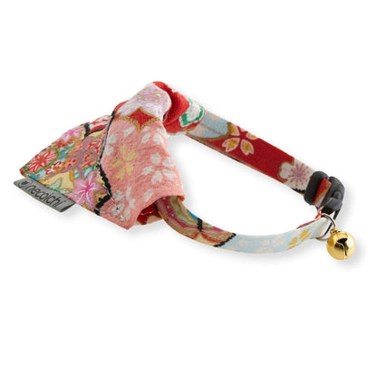 Bandana Cat Collar With Air Tag Pocket (Blossoms Red)