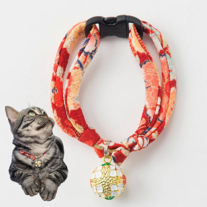 Chirimen Temari Dynasty Cat Collar (Red)