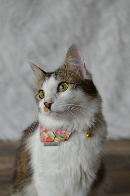 Bandana Cat Collar With Air Tag Pocket (Blossoms Red)