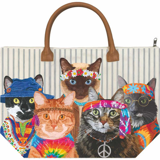 Cotton canvas tote bag - Groovy Cats